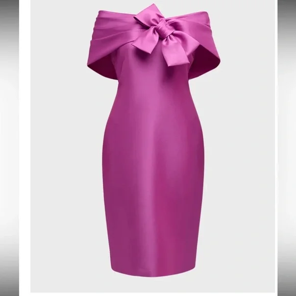 Badgley Mischka Off the Shoulder Bow Front Orchid Midi Dress Women’s 2 - Picture 1 of 13